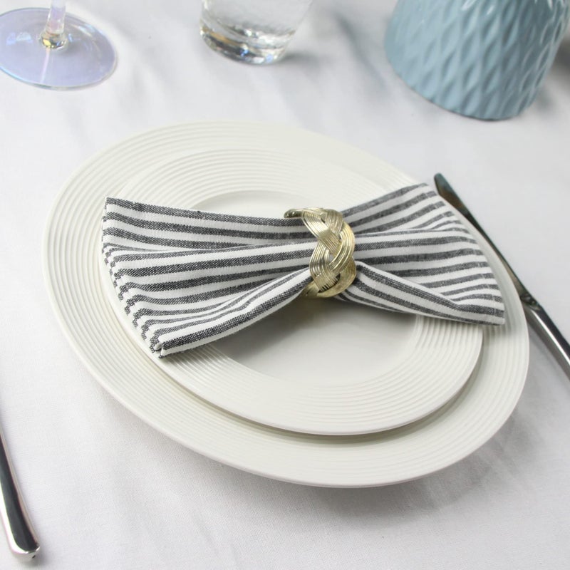 INFEI Plain Striped Cotton Linen Blended Dinner Cloth Napkins - Set of 12 (40 x 30 cm) - for Events & Home Use (Black) - Image 4